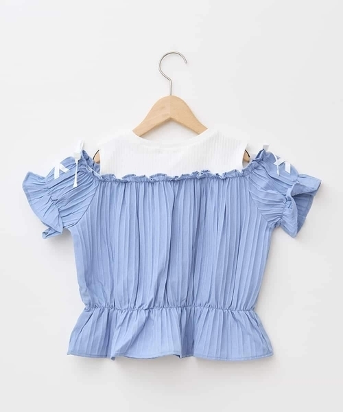 a.v.v（アーヴェヴェ）の「[100-160]【セットアップも出来る】袖レースアップオフショルブラウス（シャツ/ブラウス・キッズ・ブラック/ブルー・110/100/160/120/130/150/140）」の6枚目の写真