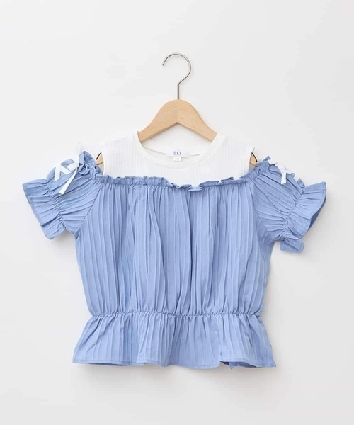 a.v.v（アーヴェヴェ）の「[100-160]【セットアップも出来る】袖レースアップオフショルブラウス（シャツ/ブラウス・キッズ・ブラック/ブルー・110/100/160/120/130/150/140）」の3枚目の写真