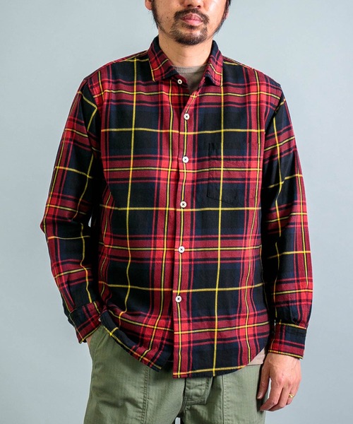 OMNIGOD（オムニゴッド）の「[OMNIGOD mens / オムニゴッド] コットンギャバチェック スプレッドカラーシャツ（シャツ/ブラウス・メンズ・レッド系その他/グリーン系その他・4/3/2）」の2枚目の写真