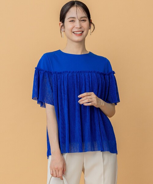 組曲（クミキョク）の「プリーツコンビ5分袖 カットソー（Tシャツ/カットソー・レディース・ブラック系/ブルー系/アイボリー系・2/3）」の3枚目の写真