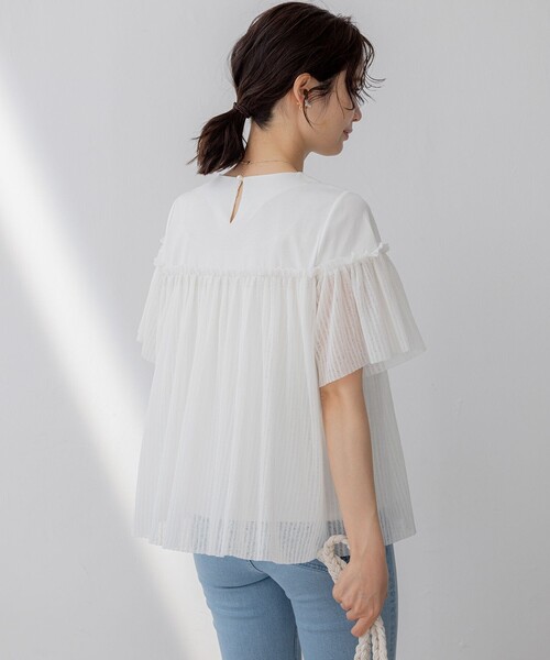 組曲（クミキョク）の「プリーツコンビ5分袖 カットソー（Tシャツ/カットソー・レディース・ブラック系/ブルー系/アイボリー系・2/3）」の5枚目の写真
