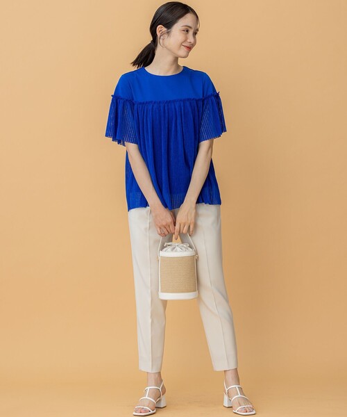 組曲（クミキョク）の「プリーツコンビ5分袖 カットソー（Tシャツ/カットソー・レディース・ブラック系/ブルー系/アイボリー系・2/3）」の22枚目の写真