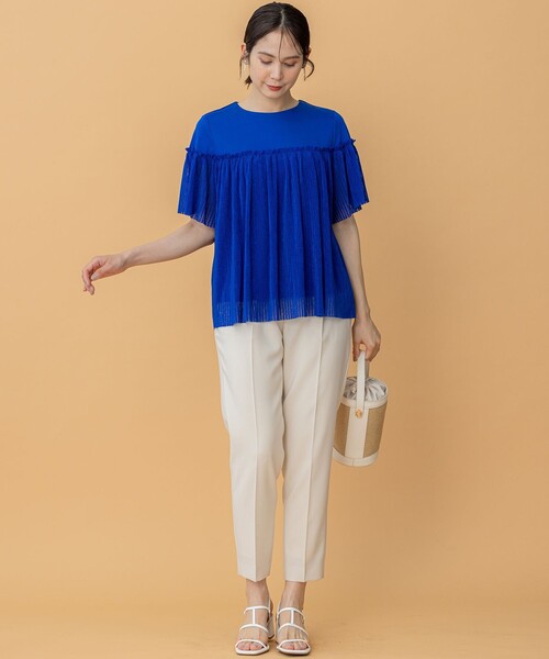 組曲（クミキョク）の「プリーツコンビ5分袖 カットソー（Tシャツ/カットソー・レディース・ブラック系/ブルー系/アイボリー系・2/3）」の13枚目の写真