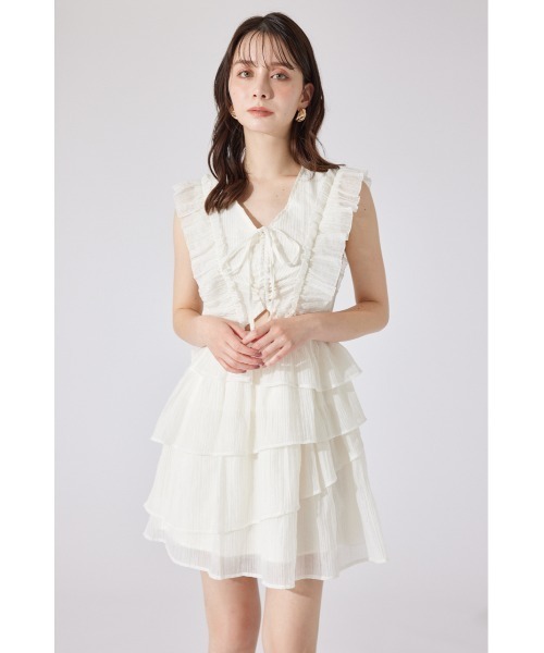 rienda(リエンダ)の「ティアードフリルミニワンピース 夏服(ワンピース・レディース・ライトブルー/ホワイト/ブラック・SMALL/MEDIUM)」の4枚目の写真