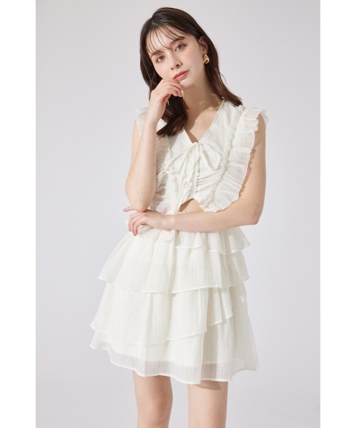 rienda(リエンダ)の「ティアードフリルミニワンピース 夏服(ワンピース・レディース・ライトブルー/ホワイト/ブラック・SMALL/MEDIUM)」の7枚目の写真