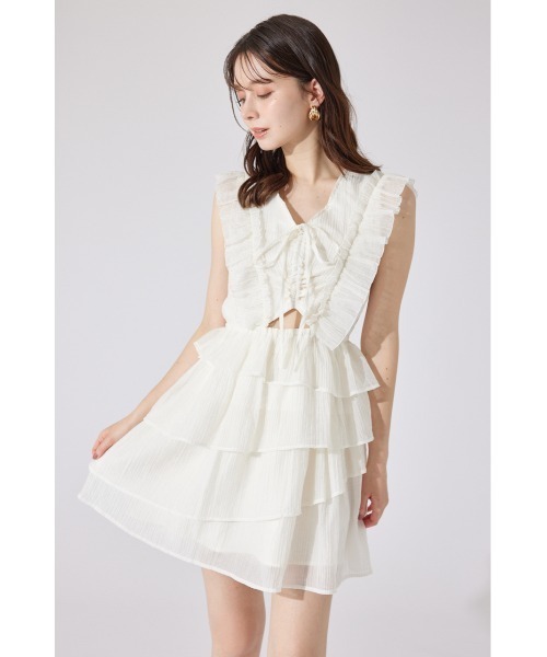 rienda(リエンダ)の「ティアードフリルミニワンピース 夏服(ワンピース・レディース・ライトブルー/ホワイト/ブラック・SMALL/MEDIUM)」の8枚目の写真