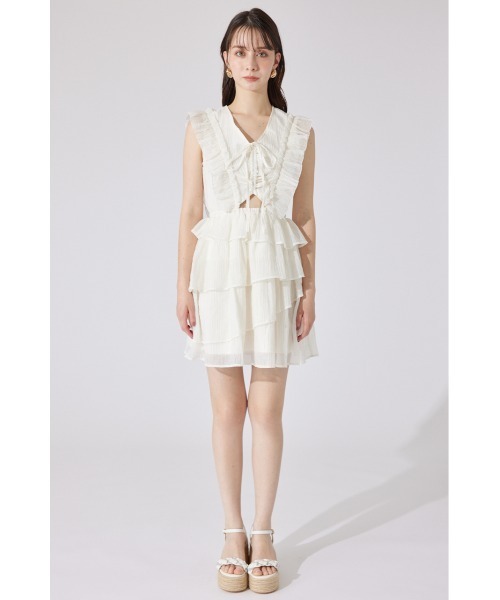 rienda(リエンダ)の「ティアードフリルミニワンピース 夏服(ワンピース・レディース・ライトブルー/ホワイト/ブラック・SMALL/MEDIUM)」の9枚目の写真