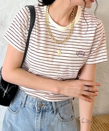 ワンポイントロゴ刺繍 カラーボーダーＴシャツ