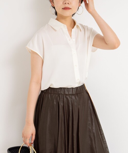 NOLLEY’S（ノーリーズ）の「裾リブサテンシフォンフレンチシャツ（シャツ/ブラウス・レディース・ミント/ネイビー/オフホワイト・38）」の2枚目の写真