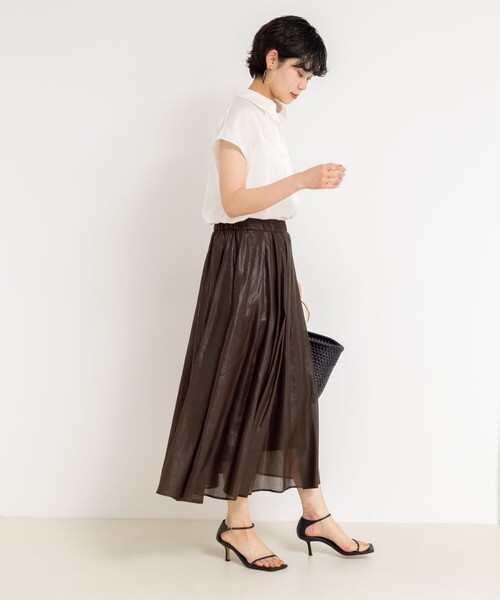 NOLLEY’S（ノーリーズ）の「裾リブサテンシフォンフレンチシャツ（シャツ/ブラウス・レディース・ミント/ネイビー/オフホワイト・38）」の8枚目の写真