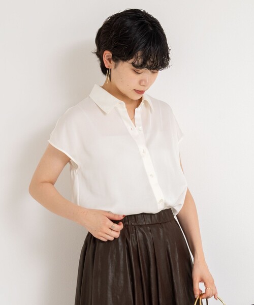 NOLLEY’S（ノーリーズ）の「裾リブサテンシフォンフレンチシャツ（シャツ/ブラウス・レディース・ミント/ネイビー/オフホワイト・38）」の6枚目の写真