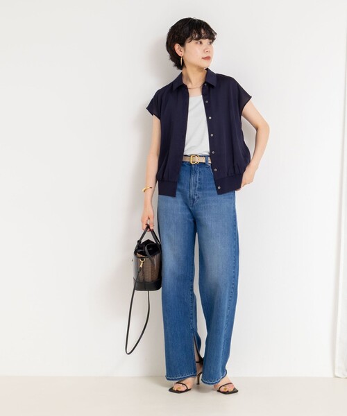 NOLLEY’S（ノーリーズ）の「裾リブサテンシフォンフレンチシャツ（シャツ/ブラウス・レディース・ミント/ネイビー/オフホワイト・38）」の16枚目の写真