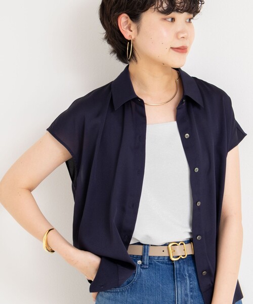 NOLLEY’S（ノーリーズ）の「裾リブサテンシフォンフレンチシャツ（シャツ/ブラウス・レディース・ミント/ネイビー/オフホワイト・38）」の15枚目の写真
