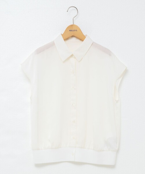 NOLLEY’S（ノーリーズ）の「裾リブサテンシフォンフレンチシャツ（シャツ/ブラウス・レディース・ミント/ネイビー/オフホワイト・38）」の4枚目の写真
