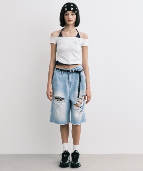 Midnight Move（ミッドナイトムーブ）の「A'GEM/9 × .kom 『MIDNIGHT MOVE/ミッドナイトムーブ』 AG CROSS T-SHIRT/AG クロス半袖Tシャツ（Tシャツ/カットソー・レディース・ホワイト/カーキ/チャコールグレー・FREE）」の5枚目の写真