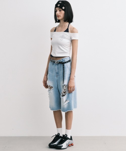 Midnight Move（ミッドナイトムーブ）の「A'GEM/9 × .kom 『MIDNIGHT MOVE/ミッドナイトムーブ』 AG CROSS T-SHIRT/AG クロス半袖Tシャツ（Tシャツ/カットソー・レディース・ホワイト/カーキ/チャコールグレー・FREE）」の6枚目の写真