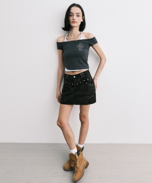 tシャツ A'GEM/9 × .kom 「MIDNIGHT MOVE/ミッドナイトムーブ」 CROSS T-SHIRT/クロス半袖Tシャツ レディース A'GEM/9 × .kom 『MIDNIGHT MOVE/ミッドナイトムーブ』 CROSS T