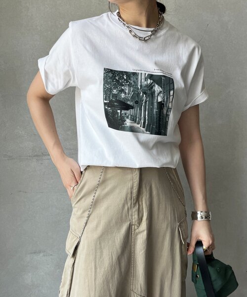 DouDou（ドゥドゥ）の「フォトプリントTEE（Tシャツ/カットソー・レディース・グレー/ダークグレー/ホワイト・FREE）」の7枚目の写真