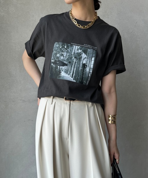 DouDou（ドゥドゥ）の「フォトプリントTEE（Tシャツ/カットソー・レディース・グレー/ダークグレー/ホワイト・FREE）」の3枚目の写真