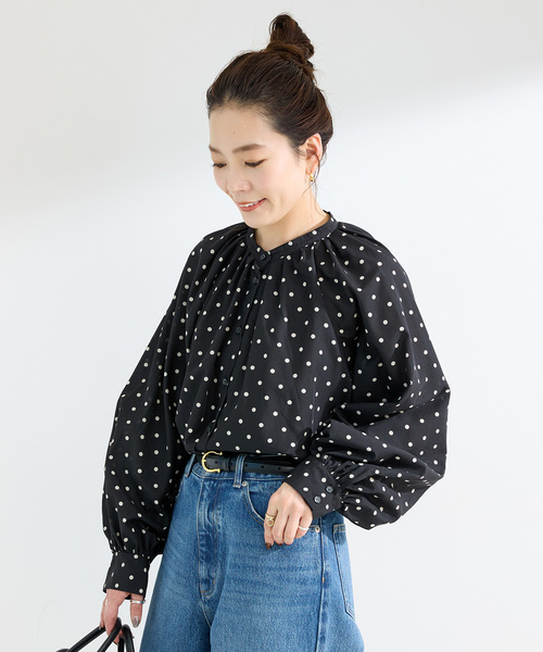 追加3》ウォッシャブル / ドットスタンドカラーブラウス（シャツ