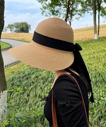 VIBGYOR（ヴィブジョー）の「pur chouchou/つば広 バックリボン 麦わら帽子  P4484（ハット）」
