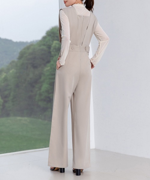 DAY CLOSET（デイ クローゼット）の「レディース きれいめVネックウエスト切替タックオールインワン（サロペット/オーバーオール・レディース・ブラック/グレー・FREE）」の6枚目の写真