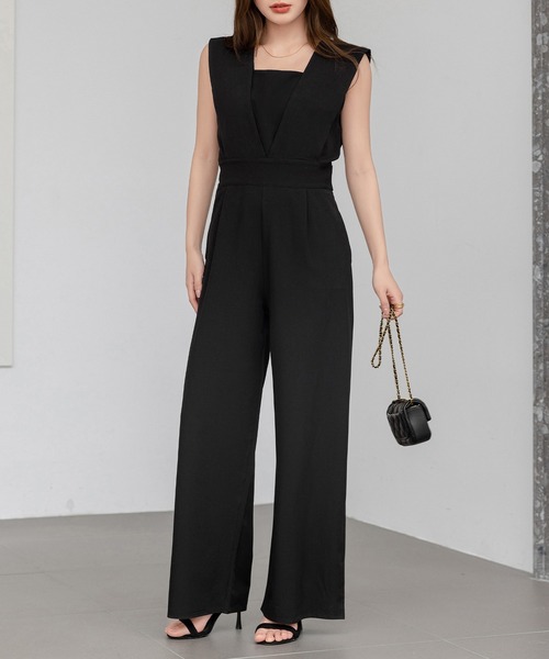 DAY CLOSET（デイ クローゼット）の「レディース きれいめVネックウエスト切替タックオールインワン（サロペット/オーバーオール・レディース・ブラック/グレー・FREE）」の8枚目の写真