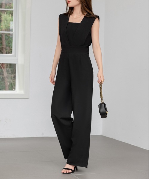 DAY CLOSET（デイ クローゼット）の「レディース きれいめVネックウエスト切替タックオールインワン（サロペット/オーバーオール・レディース・ブラック/グレー・FREE）」の9枚目の写真