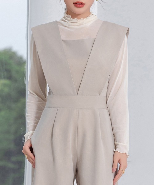 DAY CLOSET（デイ クローゼット）の「レディース きれいめVネックウエスト切替タックオールインワン（サロペット/オーバーオール・レディース・ブラック/グレー・FREE）」の21枚目の写真