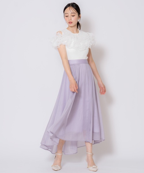 NOELA（ノエラ）の「シャイニーフレアスカート（スカート・レディース・オフホワイト/ラベンダー・S/M）」の4枚目の写真