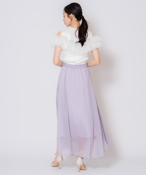 NOELA（ノエラ）の「シャイニーフレアスカート（スカート・レディース・オフホワイト/ラベンダー・S/M）」の3枚目の写真