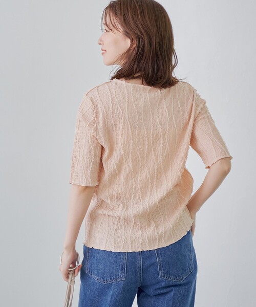 coen(コーエン)の「ナミナミジャガードメロー五分袖Tシャツ(Tシャツ/カットソー・レディース・オフホワイト/ライトブルー/ライトピンク/ブラック・L/M)」の8枚目の写真