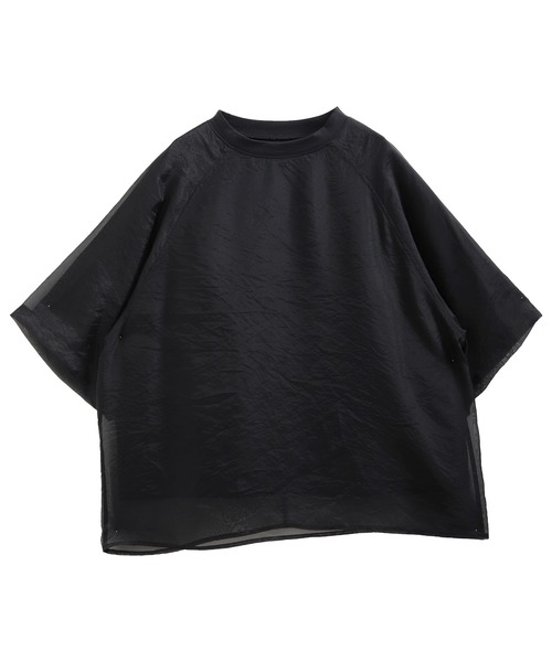 SUNFLOWER EIGHT(サンフラワーエイト)の「つるつるシアー異素材ドッキングTシャツ(Tシャツ/カットソー・レディース・ブラック/グレイッシュベージュ/ホワイト/グレイッシュブルー・FREE)」の14枚目の写真