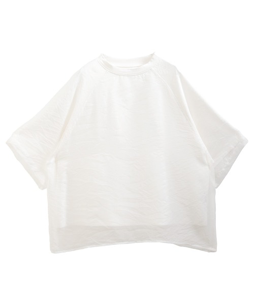 SUNFLOWER EIGHT(サンフラワーエイト)の「つるつるシアー異素材ドッキングTシャツ(Tシャツ/カットソー・レディース・ブラック/グレイッシュベージュ/ホワイト/グレイッシュブルー・FREE)」の15枚目の写真