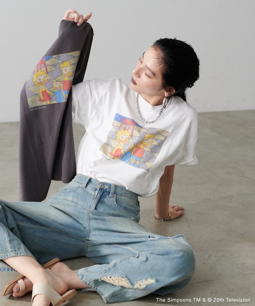 tシャツ 「LARUTA」 「THE SIMPSONS／シンプソンズ」ヴィンテージライクTシャツ レディース LARUTA】 【THE SIMPSONS／シンプソンズ】ヴィンテージライクT