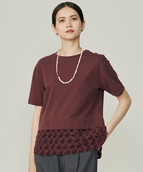 自由区(ジユウク)の「ジャカードコンビジャージー カットソー(Tシャツ/カットソー・レディース・アイボリー系/ワイン系/ネイビー系・32)」の3枚目の写真