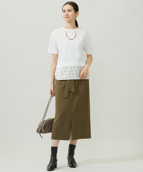 自由区(ジユウク)の「ジャカードコンビジャージー カットソー(Tシャツ/カットソー・レディース・アイボリー系/ワイン系/ネイビー系・32)」の6枚目の写真
