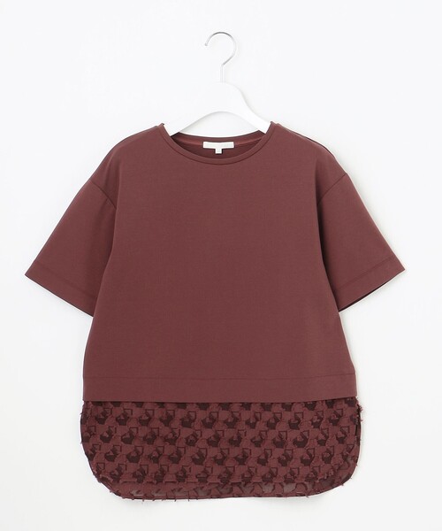 自由区(ジユウク)の「ジャカードコンビジャージー カットソー(Tシャツ/カットソー・レディース・アイボリー系/ワイン系/ネイビー系・32)」の14枚目の写真
