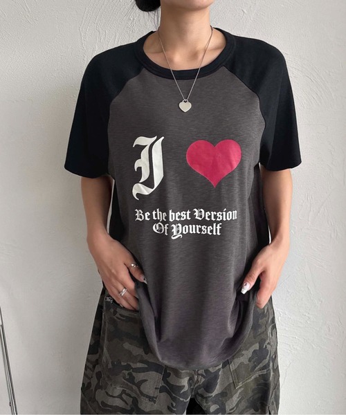 sedacle(セダクル)の「スラブシアーIラブTEE(Tシャツ/カットソー・レディース・ブラック/ボルドー・SMALL/MEDIUM/LARGE)」の1枚目の写真