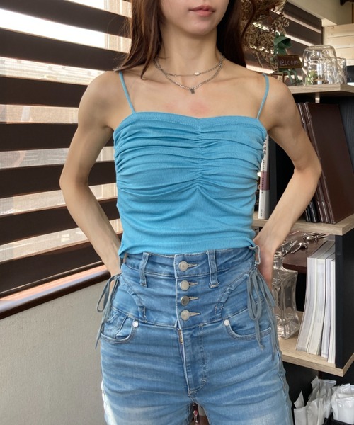 シャーリング 美デコルテ クロップド丈 キャミソール 夏服