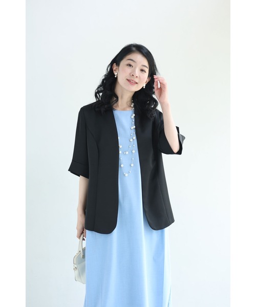 cawaii(カワイイ)の「(黒)バックシアーベールのキレイめ艶ジャケット(ノーカラージャケット・レディース・ブラック・FREE)」の12枚目の写真