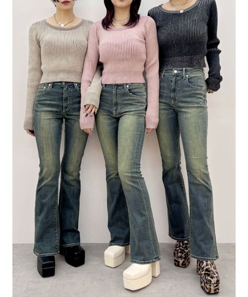 EVRIS（エヴリス）の「ヴィンテージライクストレッチフレアデニムパンツ（デニムパンツ・レディース・ブラック/インディゴブルー・SMALL/MEDIUM/X-SMALL）」の9枚目の写真