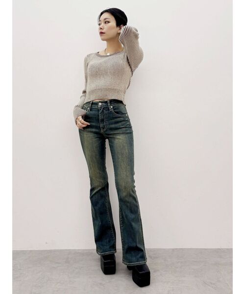 EVRIS（エヴリス）の「ヴィンテージライクストレッチフレアデニムパンツ（デニムパンツ・レディース・ブラック/インディゴブルー・SMALL/MEDIUM/X-SMALL）」の10枚目の写真