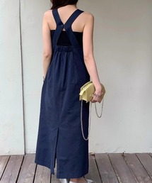 COTOO SHUZOドレス　ワンピース　ネイビー ネイビー】シフォンジョーゼット 長袖カバーアップ付き レース