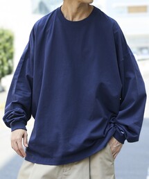 限定展開 CHOW DOWN/チャウダウン ワイドシルエット ワンポイント刺繍 クルーネック ロングスリーブTシャツ