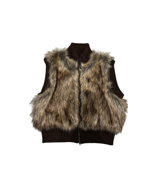 【ACLENT】 マルチWAY Faux ファーベスト ブラウン ACLENT（アクレント）の「マルチWAYスタンドカラーFauxファーベスト