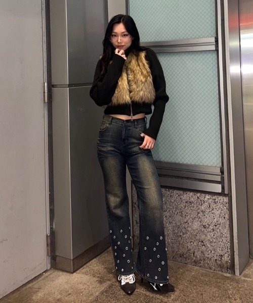 ジャケット・アウター ACLENT 2way stand collar fur vest BLACK 2wayスタンドカラーファーベスト｜ACLENT（アクレント）
