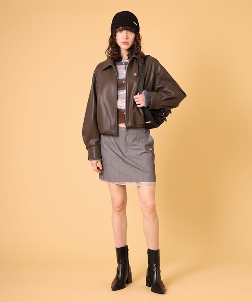 DISPATCHER NO.8(ディスパッチャーナンバーエイト)の「バルーンフェイクレザージャケット 秋服・冬服(ブルゾン・レディース・ブラウン/ブラック・ONE SIZE)」の3枚目の写真