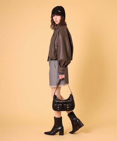 DISPATCHER NO.8(ディスパッチャーナンバーエイト)の「バルーンフェイクレザージャケット 秋服・冬服(ブルゾン・レディース・ブラウン/ブラック・ONE SIZE)」の4枚目の写真