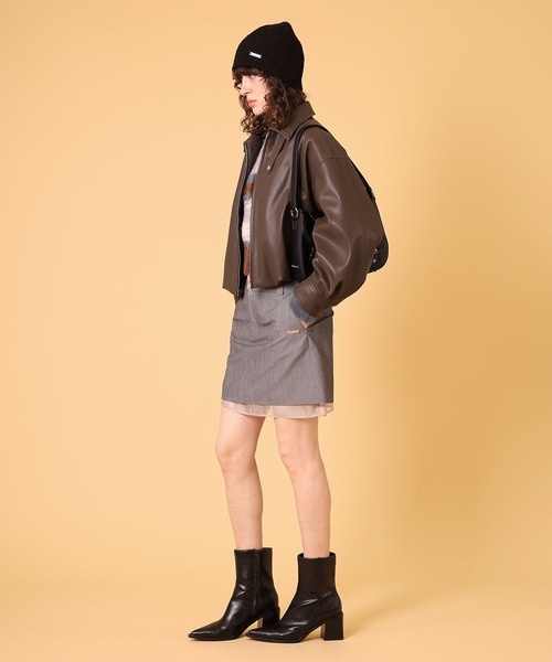 DISPATCHER NO.8(ディスパッチャーナンバーエイト)の「バルーンフェイクレザージャケット 秋服・冬服(ブルゾン・レディース・ブラウン/ブラック・ONE SIZE)」の5枚目の写真